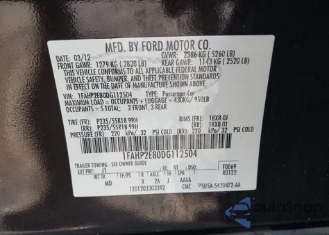 2013 Ford Taurus Sel from USA, damaged, VIN 1FAHP2E80DG112504